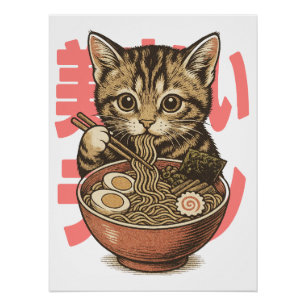 Póster Yummy Ramen Kitten Glossy