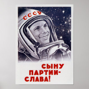 Poster Yuri Gagarin - propaganda soviética do espaço
