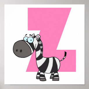 Póster z é para desenho animado zebra para crianças