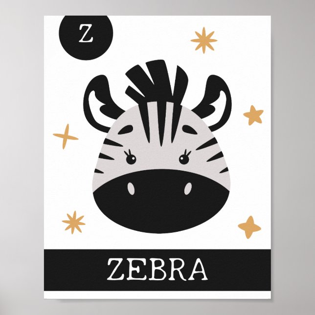 Poster Z é para Zebra, Berçário, Quarto, Arte para Parede (Frente)