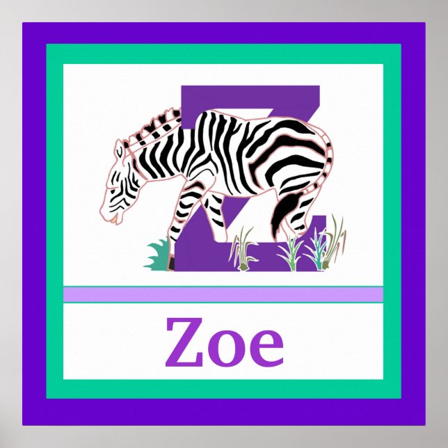 Póster Z é para Zebra e Rapariga Wall Art para Crianças (Frente)