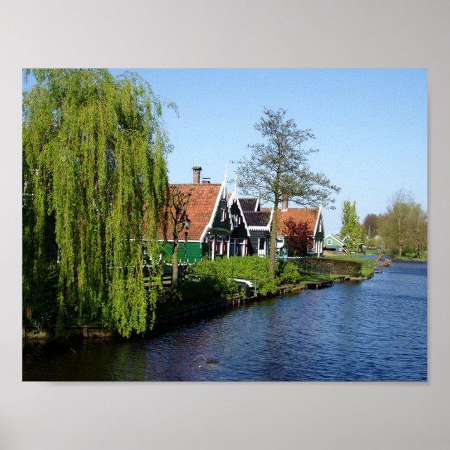 Póster Zaanse Schans, madeira holandesa, abriga verde e v (Frente)