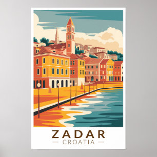 Poster Zadar Croácia Illustração Viagem Art Vintage
