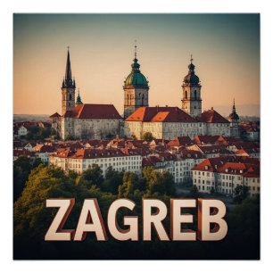 Póster Zagreb Croácia Cidade Velha História Arquitetura