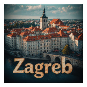 Póster Zagreb Croácia Cidade Velha História Arquitetura