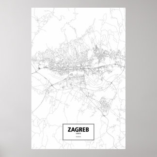 Póster Zagreb, Croácia (preto no branco)