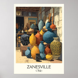 Poster Zanesville Ohio Y-Bridge City Historic Pottery Art
