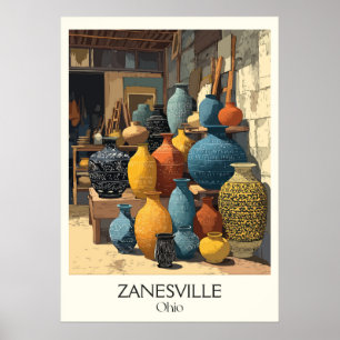 Poster Zanesville Ohio Y-Bridge City Historic Pottery Art