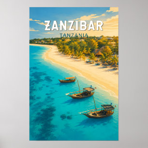 Poster Zanzibar Tanzânia Ilustração Arte de Viagem Vintag