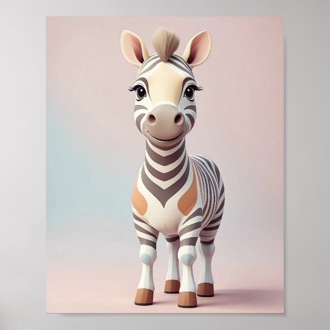 Poster Zebra Adorável - Safari Animal Nursery Wall Art (Frente)