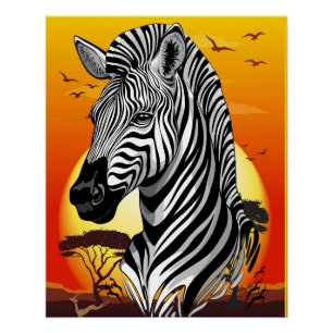 Póster Zebra African Savanna Wild Animal