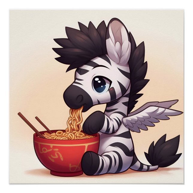 Póster Zebra Angel Eating Ramen Adorável (Frente)