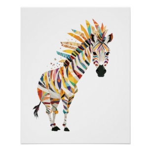 Póster Zebra Brincando Adorável E Divertido Animal Colori