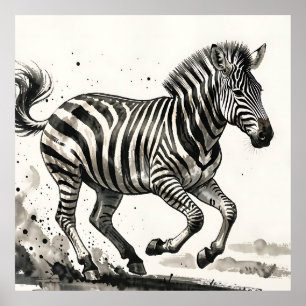 Poster Zebra Dinâmico em Arte de Tinta Correndo