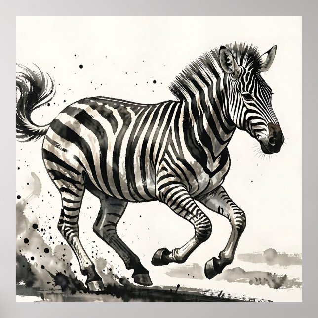 Poster Zebra Dinâmico em Arte de Tinta Correndo (Frente)