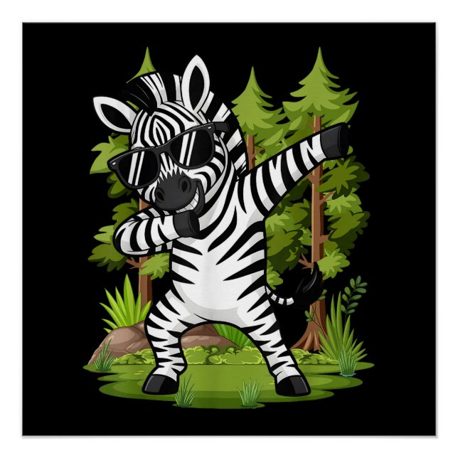 Póster Zebra Fofo Dançando Dab Zebra Engraçado Animal  (Frente)