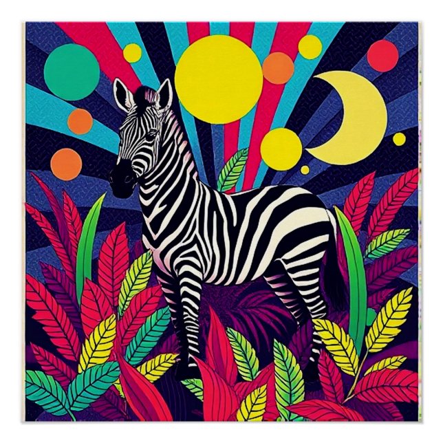Póster Zebra na folhagem (Frente)
