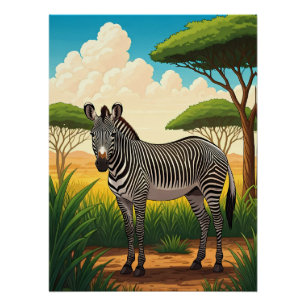 Póster Zebra na Savana Africana