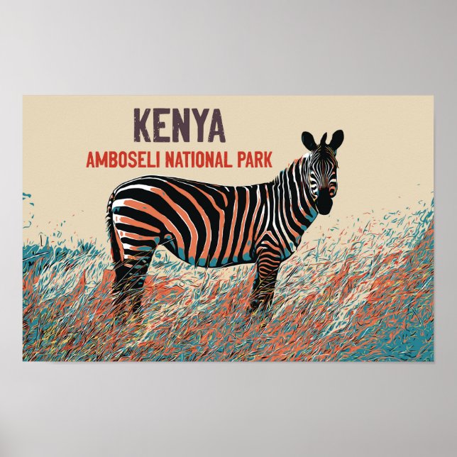 Poster Zebra no Parque Nacional de Amboseli, Quênia (Frente)