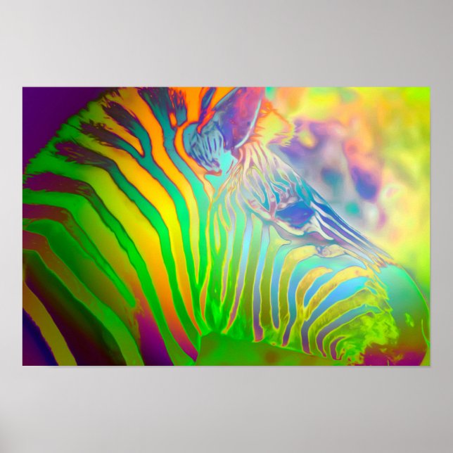 Póster Zebra Psicodélica da Vida Selvagem (Frente)