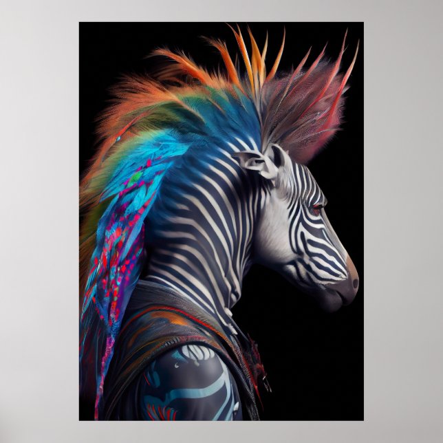 Poster Zebra Rainbow Mohawk - Weirdcore RainbowPunk (Frente)