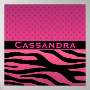 Póster Zebra rosa e Bolinhas