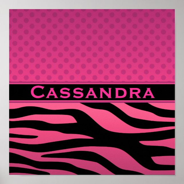Póster Zebra rosa e Bolinhas (Frente)