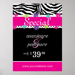 Póster Zebra Salon Spa Trendy Pink Daisy Primavera