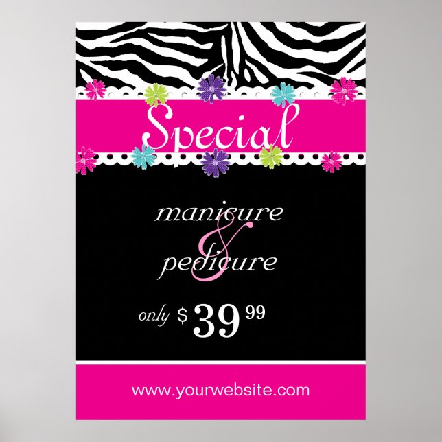 Póster Zebra Salon Spa Trendy Pink Daisy Primavera (Frente)