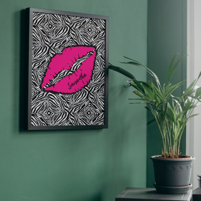 Poster Zebra Simples com Lábios Rosa Personalizados (Criador carregado)