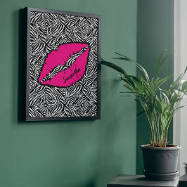 Póster Zebra Simples com Lábios Rosa Personalizados