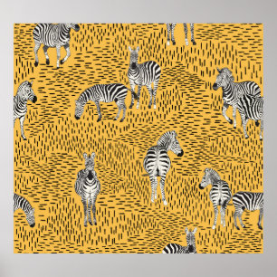 Poster Zebra stripes: fundo sem costura desenhado à mão.