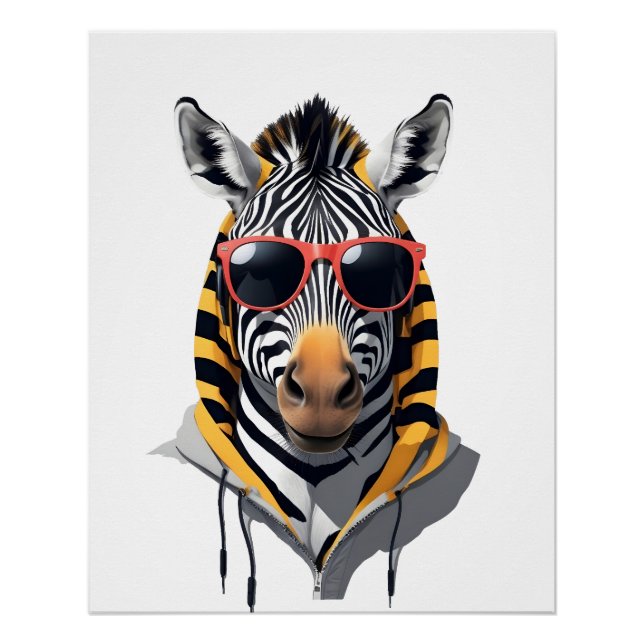Póster Zebra Vestindo Hoodie Engraçado Caráter Legal de A (Frente)