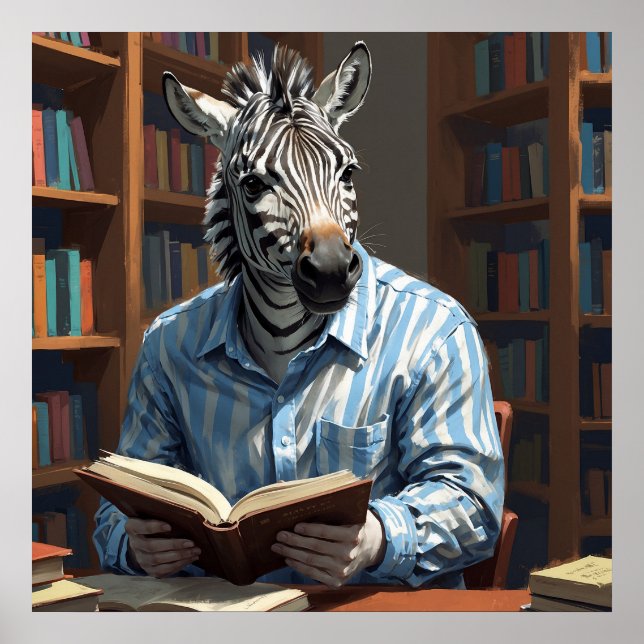 Poster Zebrary Funny Zebra in Library Painting (Frente)