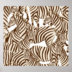 Poster Zebras, savana selvagem, padrão sem costura
