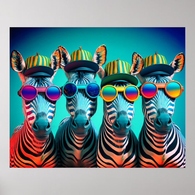 Poster Zebras Zótimas Bons Animais do Zoo Chapam Óculos (Frente)
