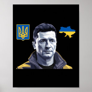 Poster Zelensky Ucrânia Bandeira Ucraniana Vintage Suport