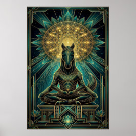 Poster Zen Art Deco Horse Silhouette Spiritual Gold