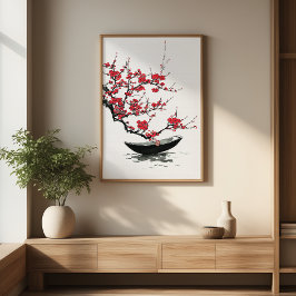 Póster Zen Boat & Blossom Minimalista Ink Wall Art