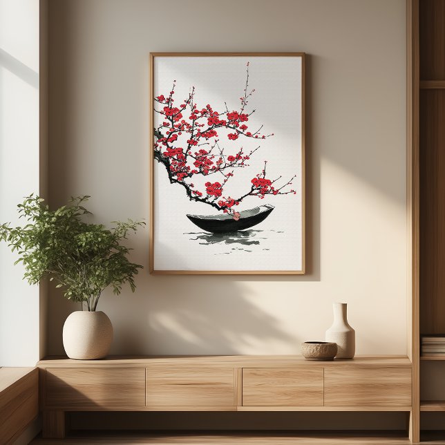 Póster Zen Boat & Blossom Minimalista Ink Wall Art (Criador carregado)