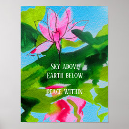 Poster Zen cita lotus aquarela art peace in