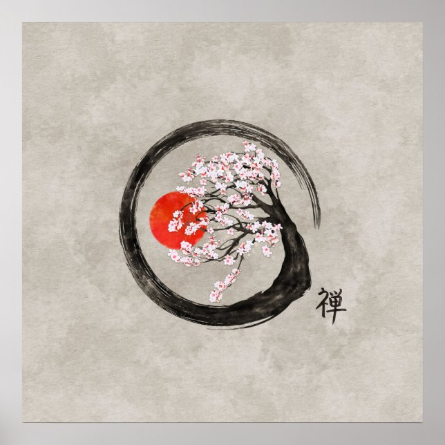 Poster Zen Enso Circle e Sakura Tree na Canvas (Frente)