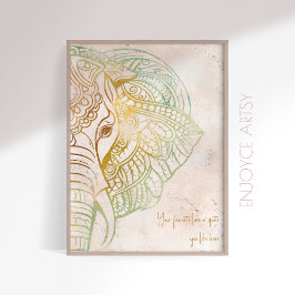 Poster Zen neatral tone gold elefante yoga amante da pare