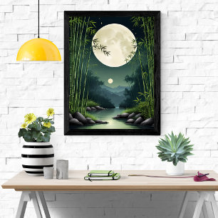 Poster Zen Serenity: Noite da Lua da Floresta Bambu