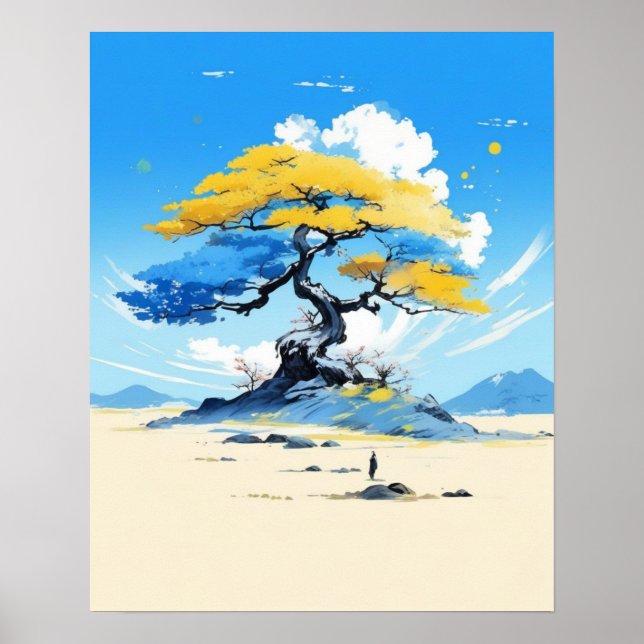 Poster Zen Solitude: Minimalist Golden Tree  (Frente)