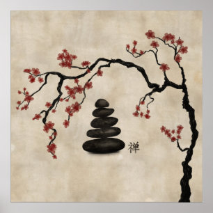 Poster Zen Stones Sakura Tree