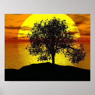 Póster Zen Tree Sunset Orange Yellow Ocean Love Peaceful