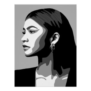 Póster Zendaya Pintura do perfil de retrato preto e bra