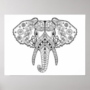 Póster Zentangle inspirou o elefante