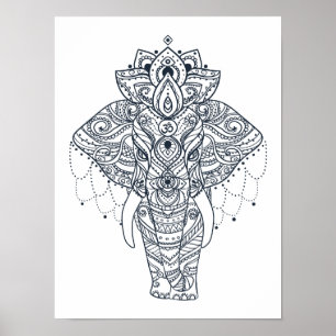 Póster Zentangle inspirou o elefante